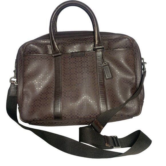 Coach Briefcase Brown CC Monogram Print Leather Messenger Bag Mens Women’s - Picture 6 of 16